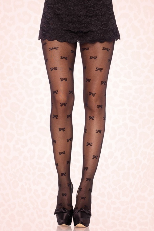 Rouge Royale - 50s Dorie Bow Tights in Black