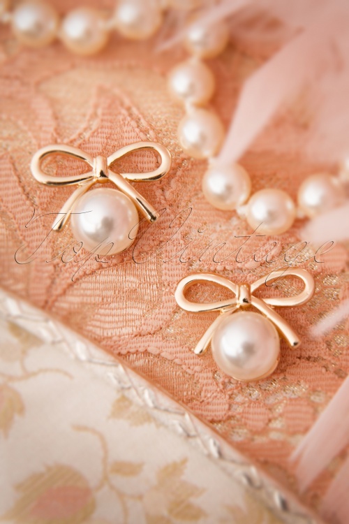 From Paris with Love! - 20s Susie Golden Bow and Pearl Earrings