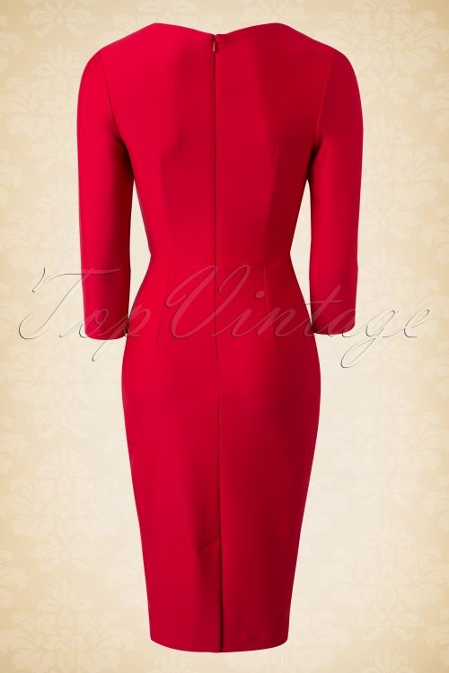 50s Vivian Pin-Up Pencil Dress with 3/4 Sleeves in Red