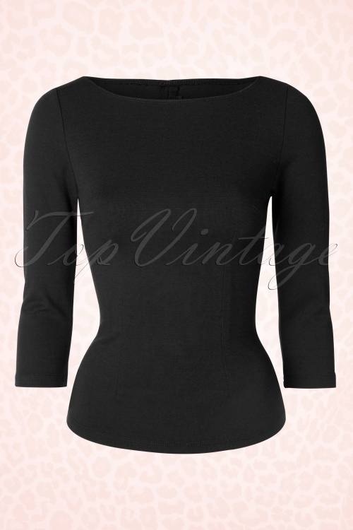 Pinup Couture - 50s Laura Byrnes California Sabrina Top in Black 2