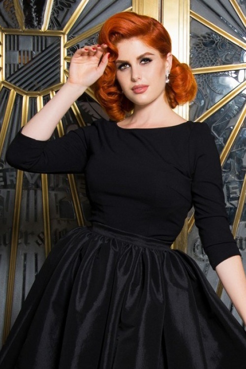 Pinup Couture - Laura Byrnes California Sabrina Top Années 50 en Noir