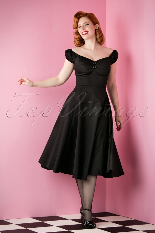 Collectif Clothing - 50s Dolores Doll Swing Dress in Black