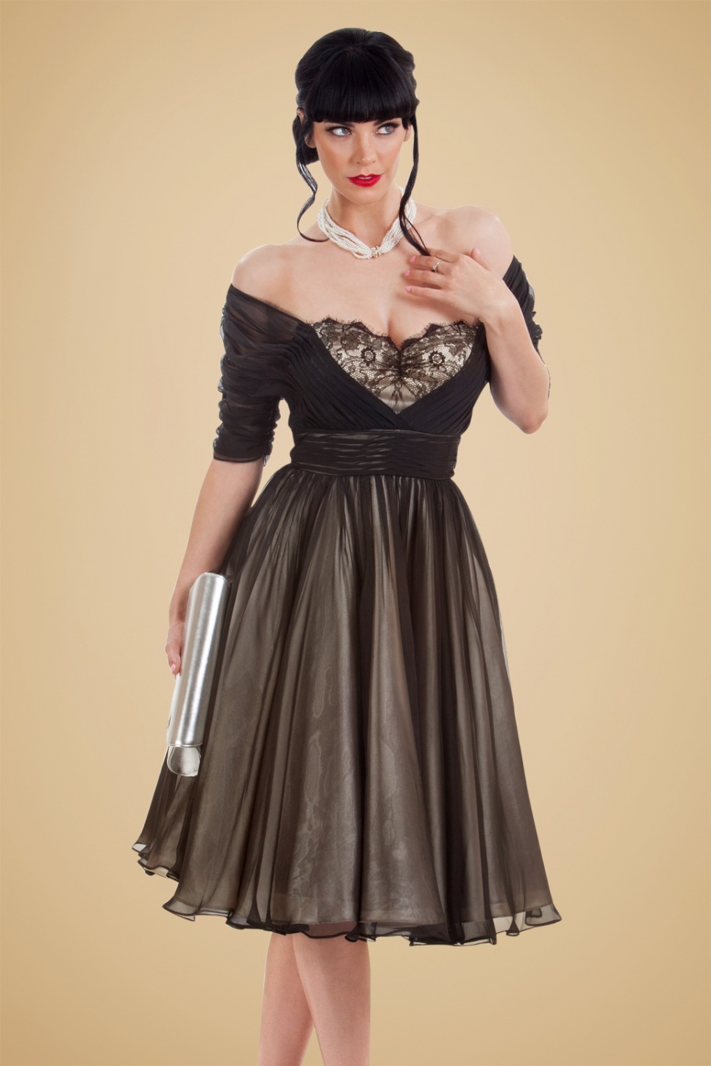 50s Cafe Noir Dress in Black and Champagne
