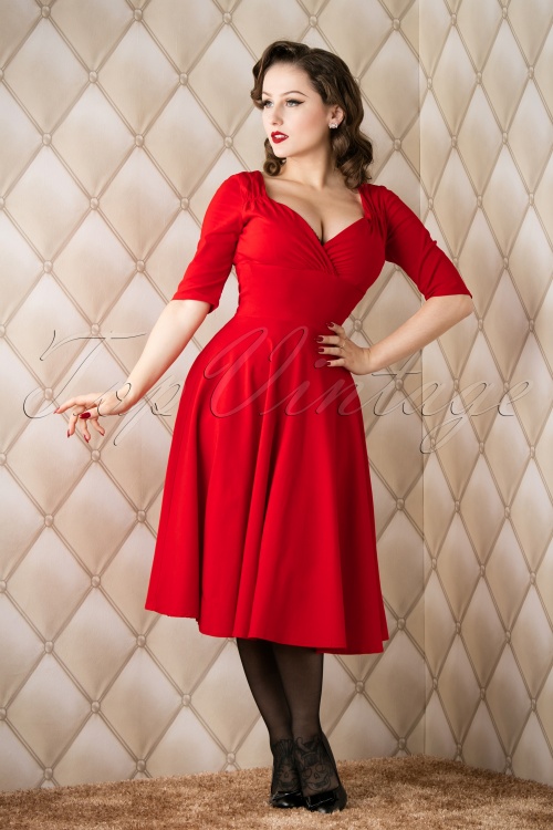 Collectif Clothing - Trixie Doll Swing Dress Années 50 en Rouge