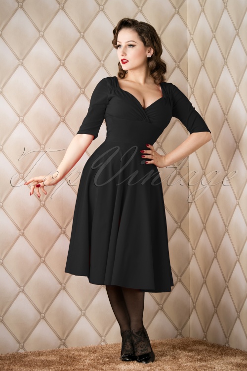 Collectif Clothing - 50s Trixie Doll Swing Dress in Black 3