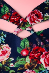 Hearts & Roses - Etta Floral Pencil Dress Années 50 en Navy 5