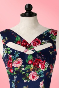 Hearts & Roses - 50s Etta Floral Pencil Dress in Navy 3