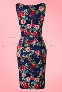 Hearts & Roses - 50s Etta Floral Pencil Dress in Navy 6