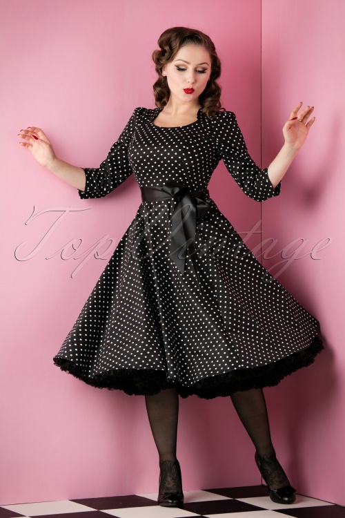 Black And White Polka Dot Rockabilly 50s Swing Dress – Pretty