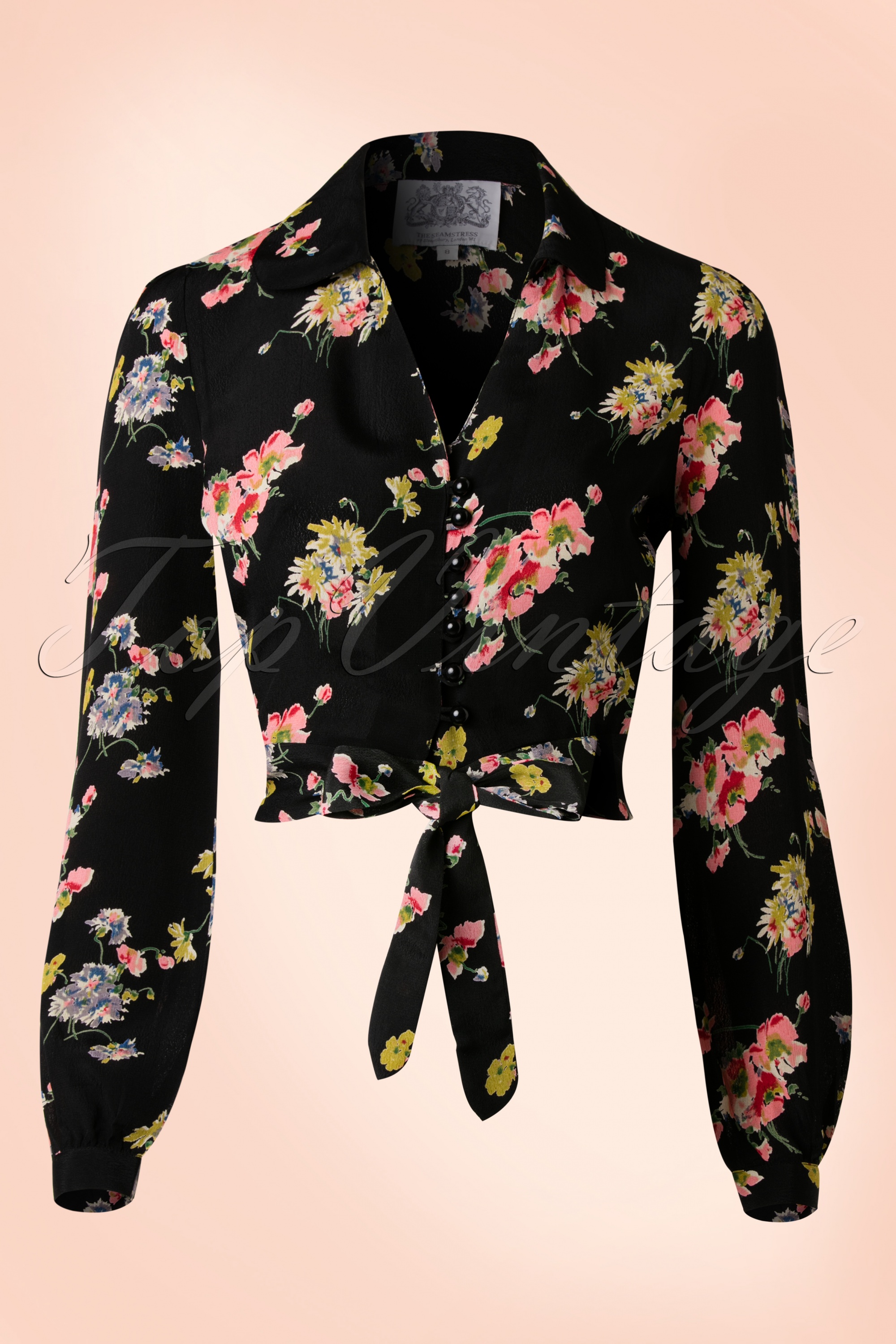 The Seamstress of Bloomsbury - Clarice korte blouse in Mayflower crêpe de Chine