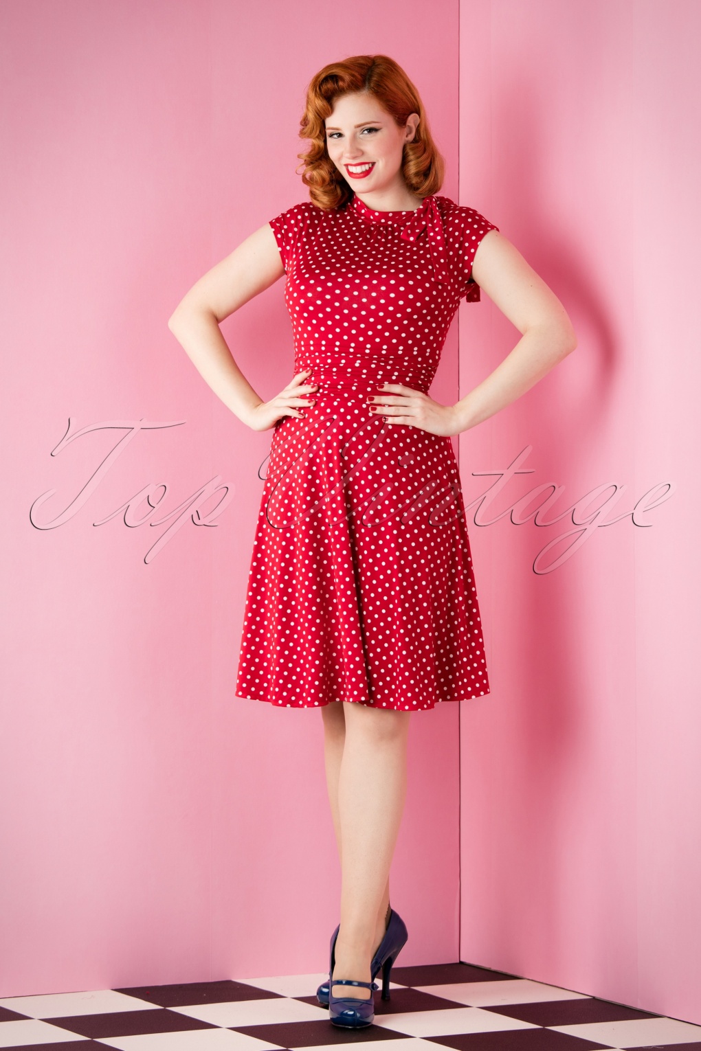  50s  Bridget Bombshell Polkadot Dress  in Red 