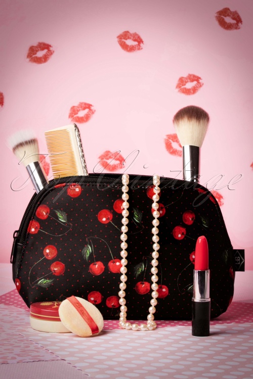 Sassy Sally - Cherry Make-up Bag Années 1950 en Noir 2