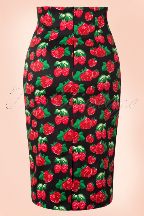 Dolly and Dotty - 50s Falda Strawberry Pencil Skirt in Black 2