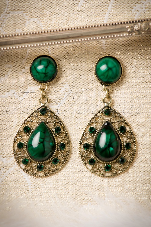  - 30s Green Malachite Drop Earrings