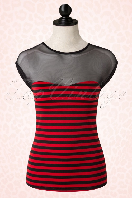 Steady Clothing - 50s Delinquent Top in Black and Red Stripes