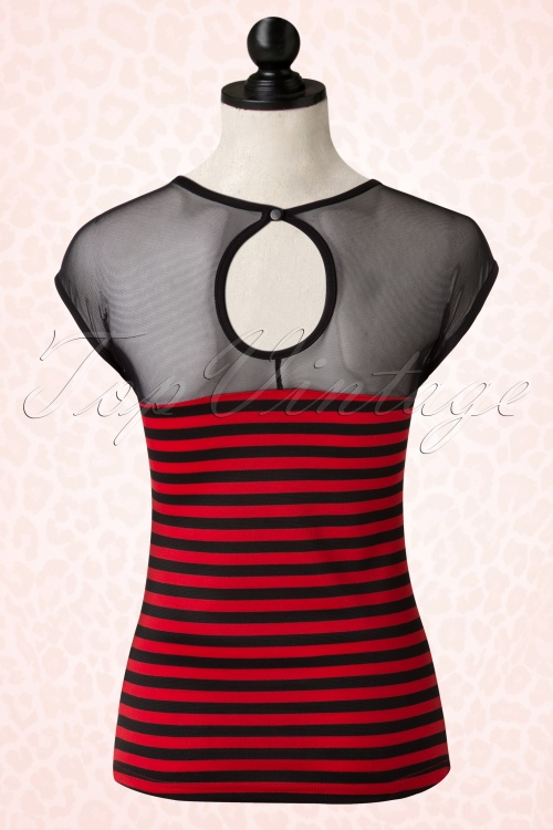 Steady Clothing - 50s Delinquent Top in Black and Red Stripes 2