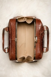 VaVa Vintage - Chique koffer Croc handtas in bruin leer 4