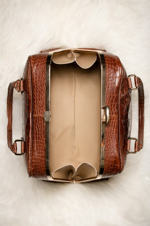 VaVa Vintage - Chic Suitcase Croc Handbag Années 1960 en cuir Marron 4