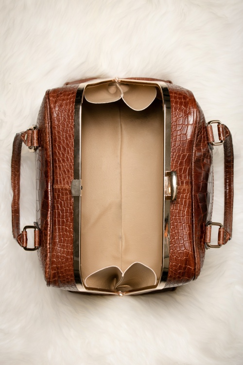 VaVa Vintage - Chique koffer Croc handtas in bruin leer 4