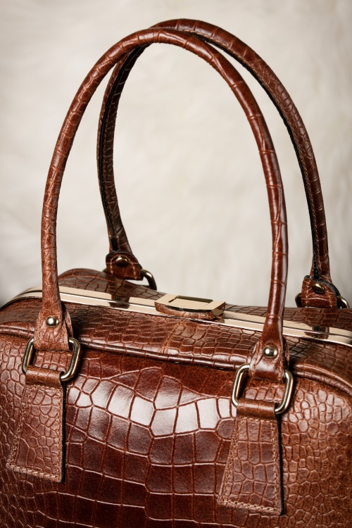VaVa Vintage - Chic Suitcase Croc Handbag Années 1960 en cuir Marron 3