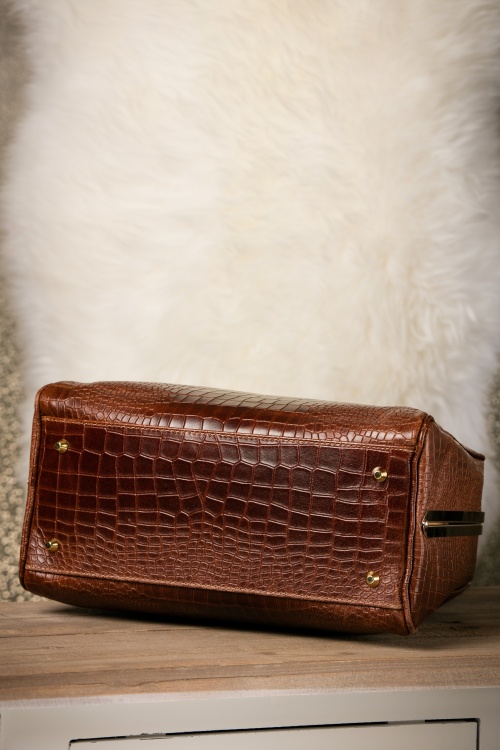 VaVa Vintage - Chic Suitcase Croc Handbag Années 1960 en cuir Marron 6