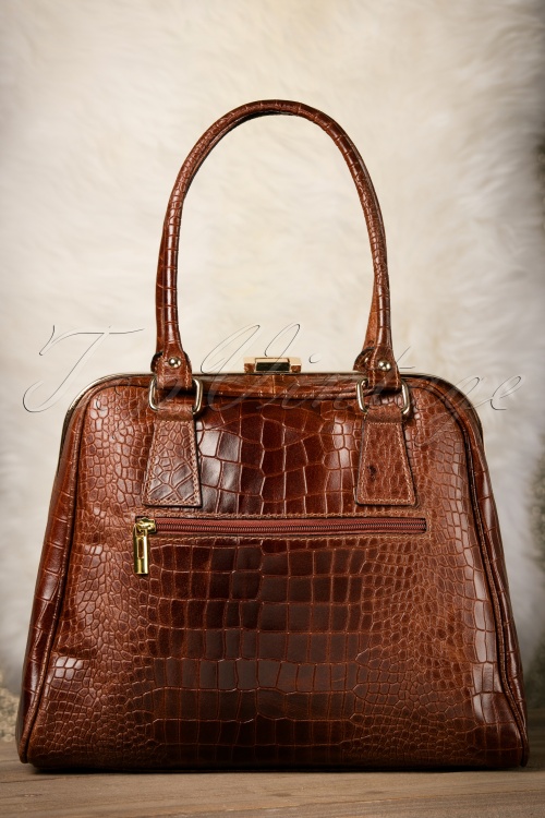 VaVa Vintage - Schicke Koffer-Croc-Handtasche aus braunem Leder 5