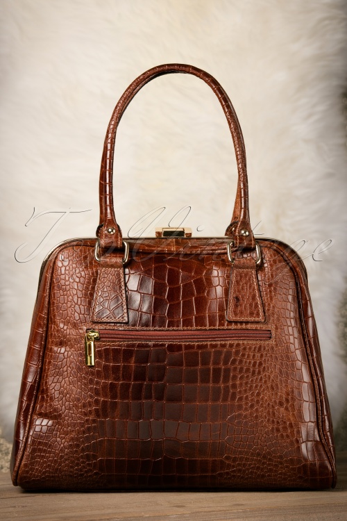 VaVa Vintage - Chic Suitcase Croc Handbag Années 1960 en cuir Marron 5