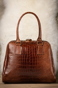 VaVa Vintage - Chic Suitcase Croc Handbag Années 1960 en cuir Marron