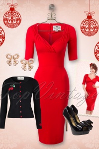 Collectif Clothing - Trixie Doll Pencil Dress Années 50 en Rouge 6