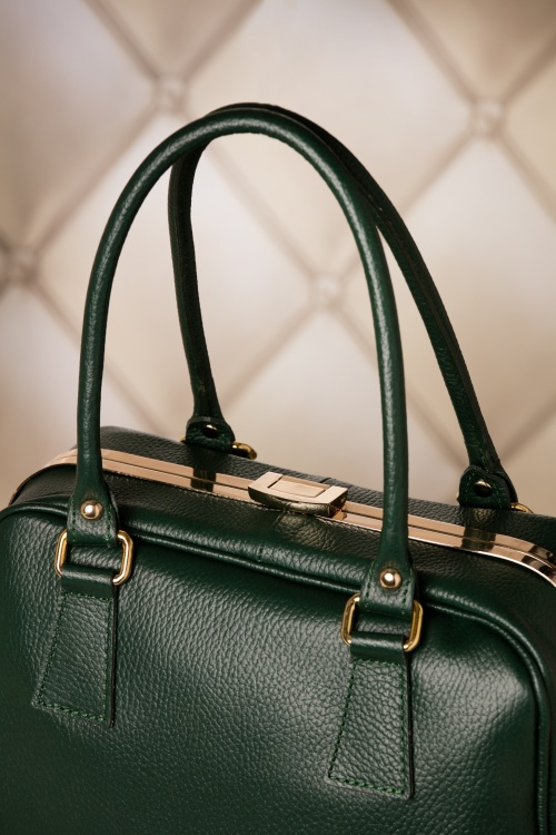 60s Chic Suitcase Handbag in Green genuine leather