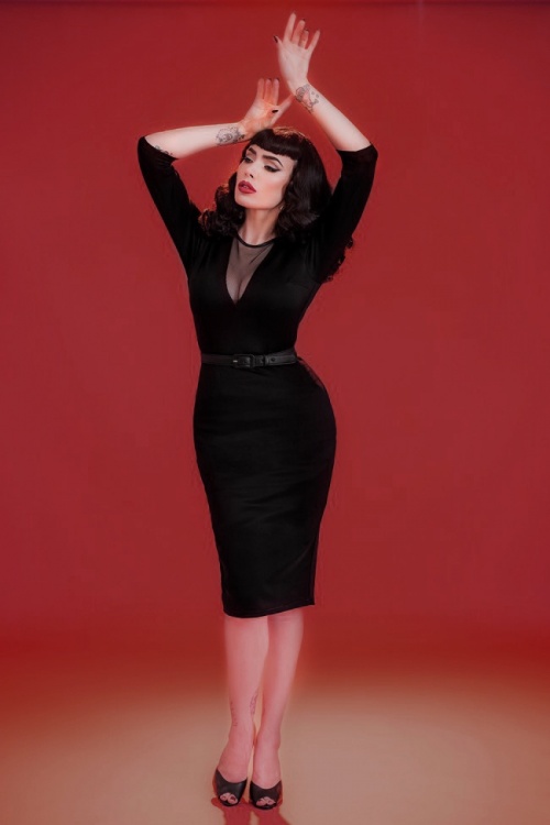 Pinup Couture - 50s Deadly Dames Misfits Pencil Dress in Black 3