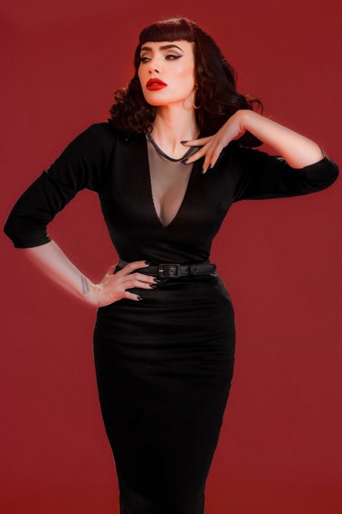 Pinup Couture - 50s Deadly Dames Misfits Pencil Dress in Black 4