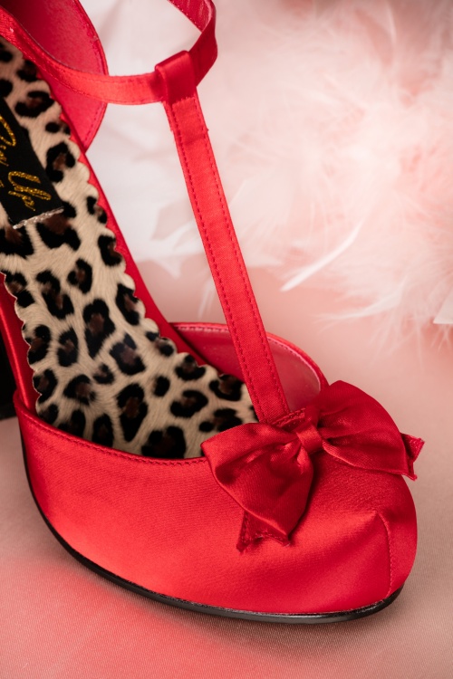 Pinup Couture - Cutiepie T-Strap D'Orsay rood satijnen platformpumps 5