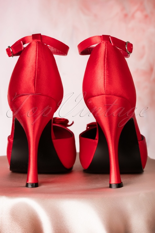 Pinup Couture - Cutiepie T-Strap D'Orsay rood satijnen platformpumps 7