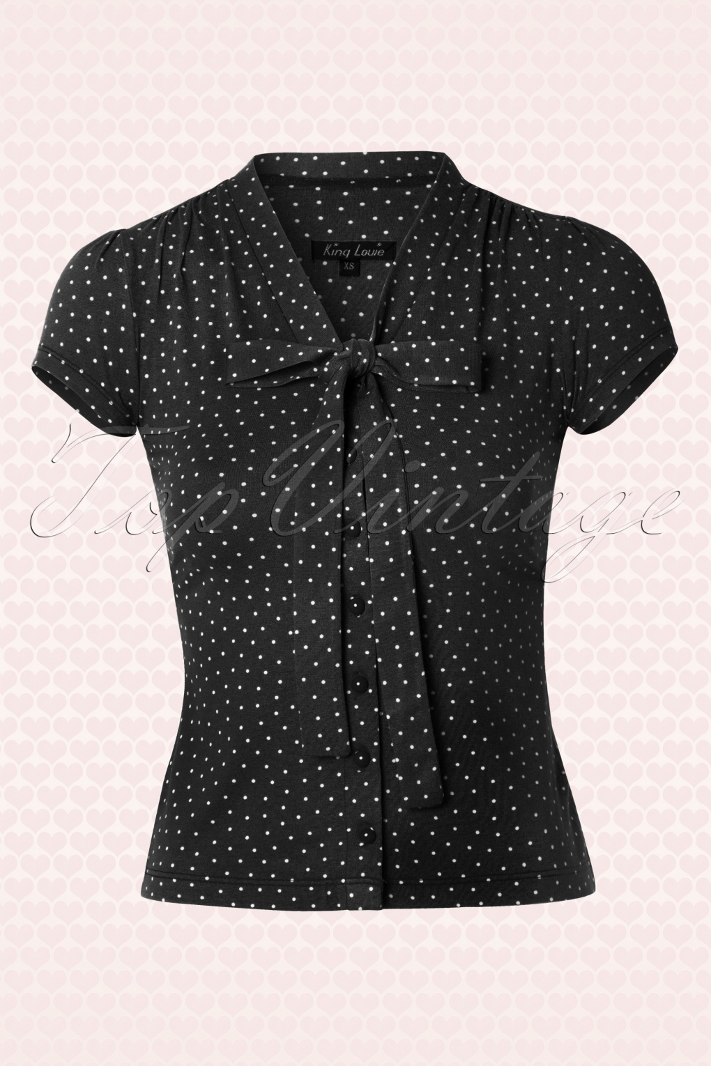 50s Bow Blouse with Little Dots in Black