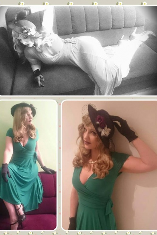 Vintage Chic for Topvintage - Layla gekruiste jurk in groen 7