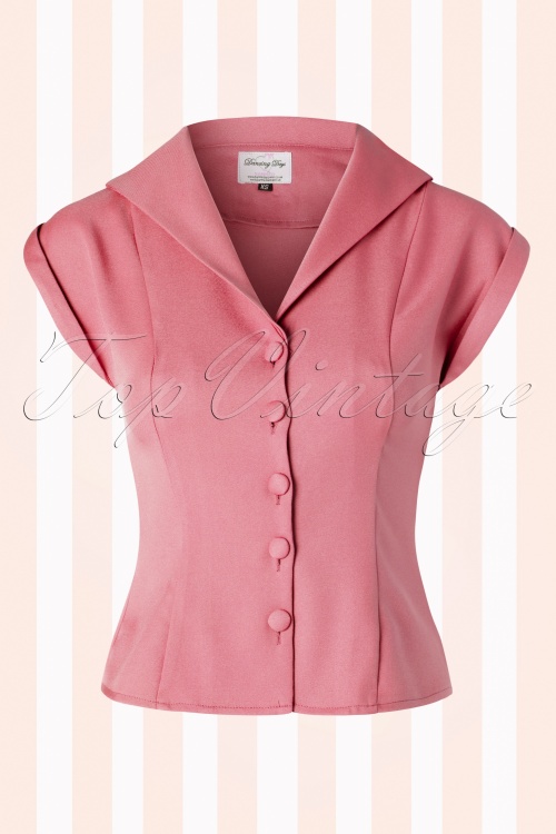 Banned Retro - 50s Dream Master Short Sleeve Blouse in Dusty Pink