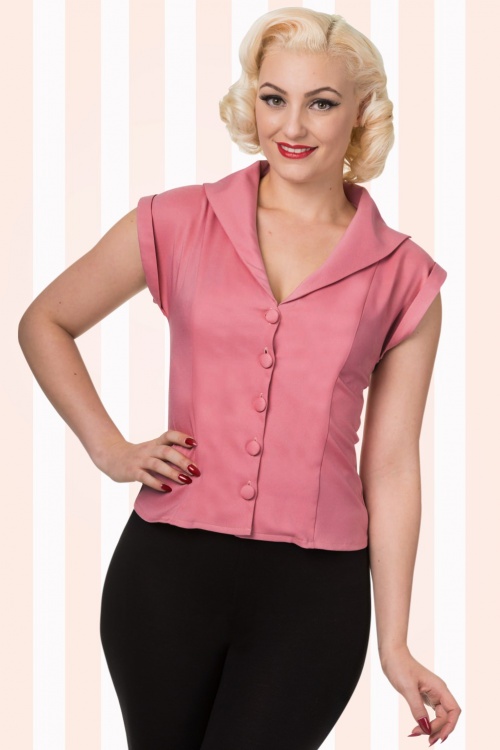 Banned Retro - 50s Dream Master Short Sleeve Blouse in Dusty Pink 2