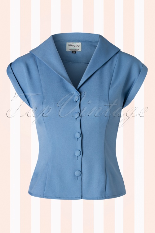 Banned Retro - Dream Master blouse met korte mouwen in mistig blauw