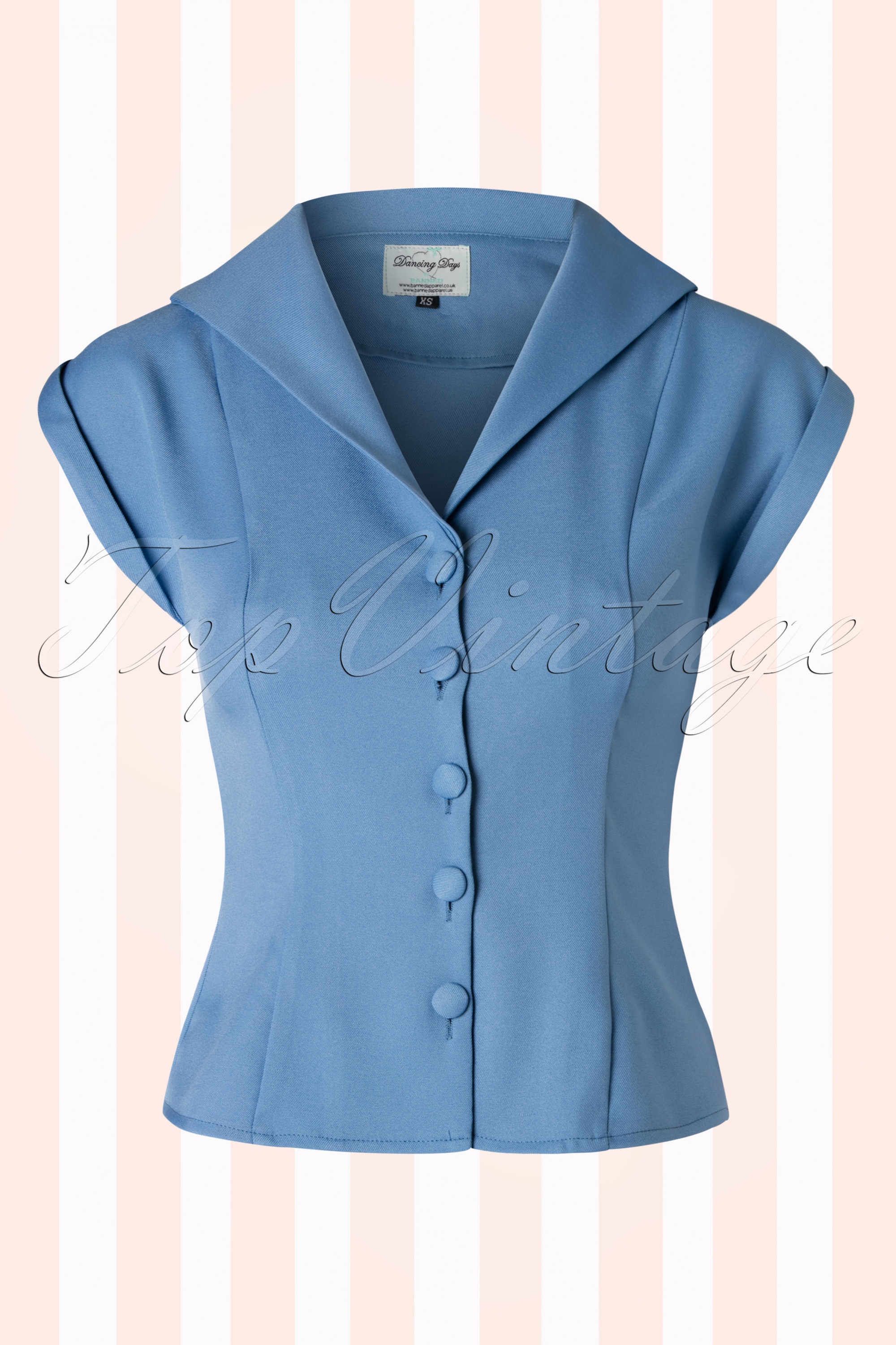 Banned Retro - Dream Master blouse met korte mouwen in mistig blauw