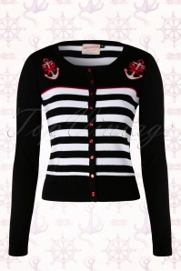 Banned Retro - 50s Sailor Party Cardigan in Black and White Stripes