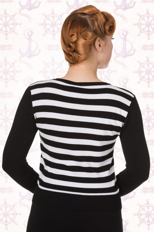 Banned Retro - 50s Sailor Party Cardigan in Black and White Stripes 5