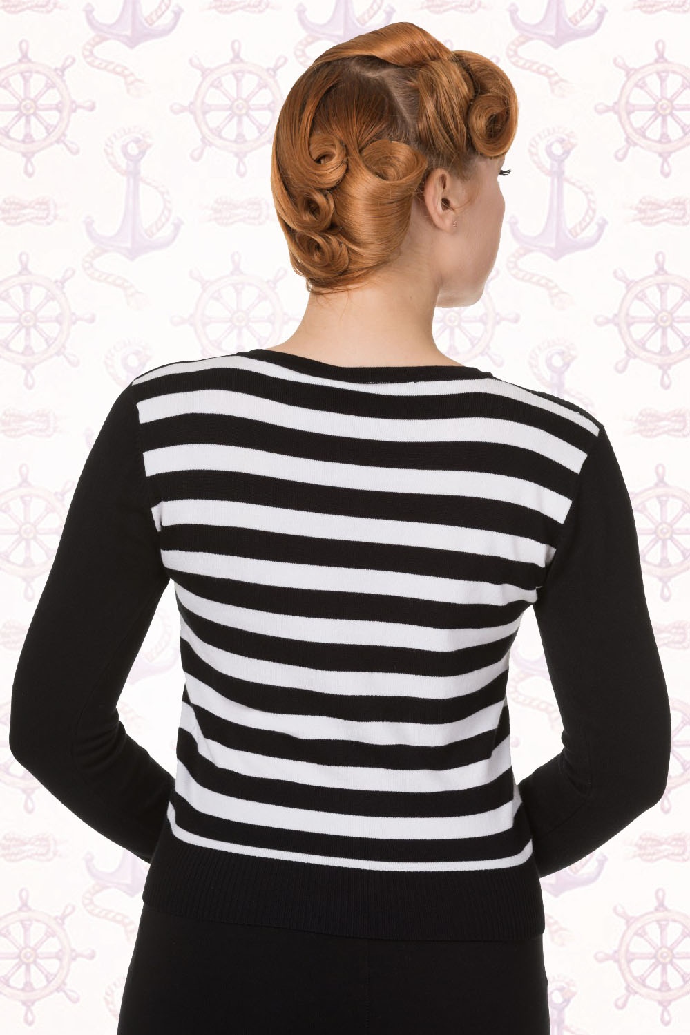 Banned Retro - Sailor Party vest in zwart-witte strepen 5