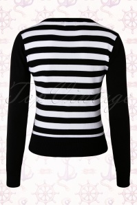 Banned Retro - Sailor Party vest in zwart-witte strepen 4