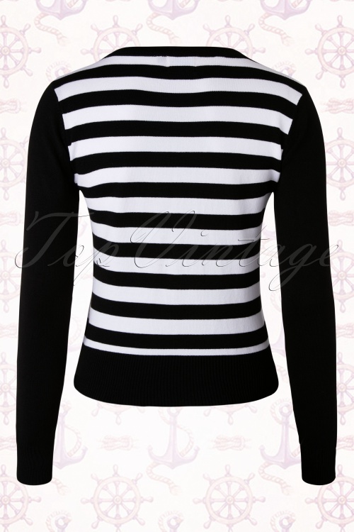 Banned Retro - 50s Sailor Party Cardigan in Black and White Stripes 4