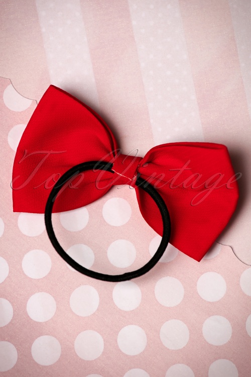 Banned Retro - Lovestruck Bow Hair Band in Red 2
