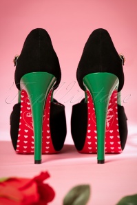 Banned Retro - 50s Sage Rose Peeptoe Pumps in Black and Green 6