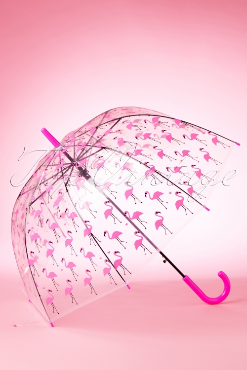 So Rainy - Pretty Flamingo Transparent Dome Umbrella Années 1960