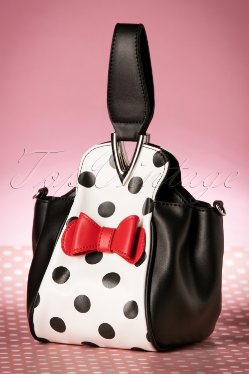 Lola Ramona - 50s Boatie Polka Dot Handbag in Black and White 2