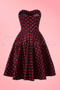 Dolly and Dotty - 50s Melissa Polkadot Bandeau Swing Dress in Black and Red 7